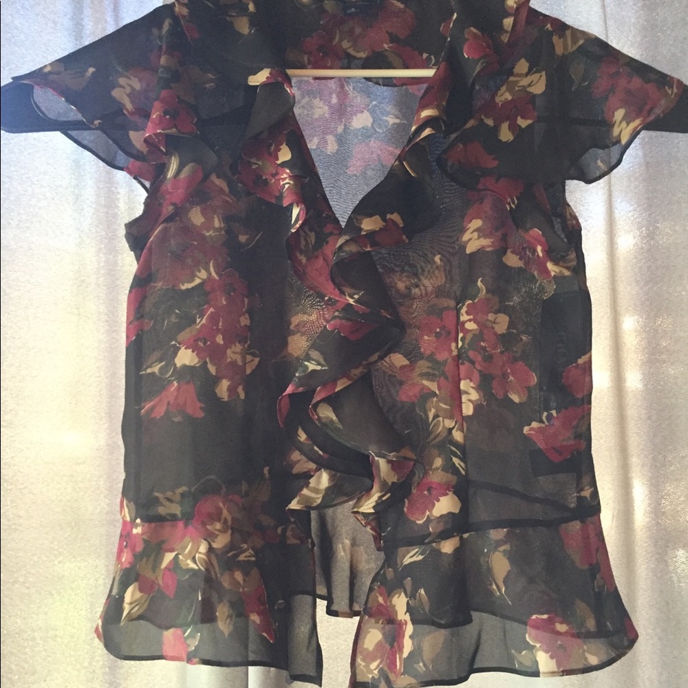 CHAPS sheer blouse sizeS floral print button front